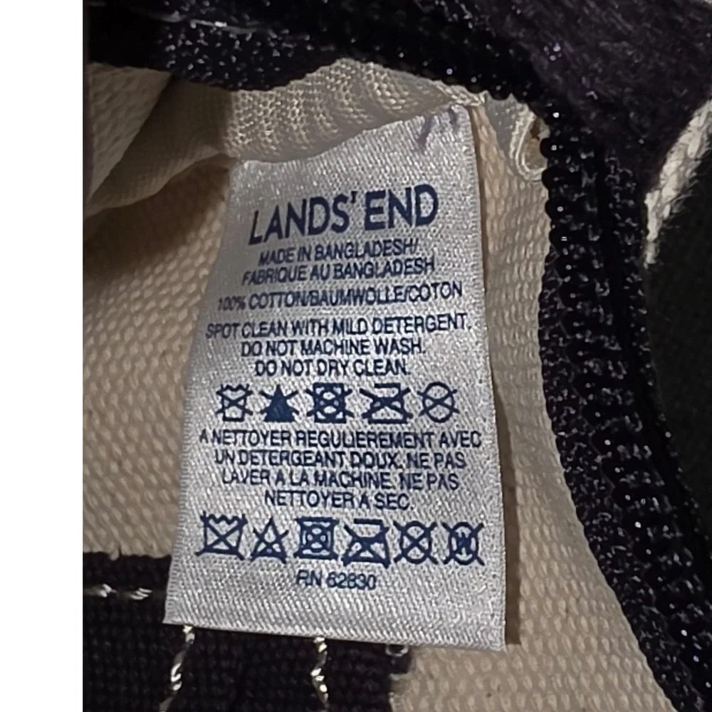 Lands End Canvas Wristlet Pouch Navy Blue Cream Zippered Clutch Bag RN 62830
